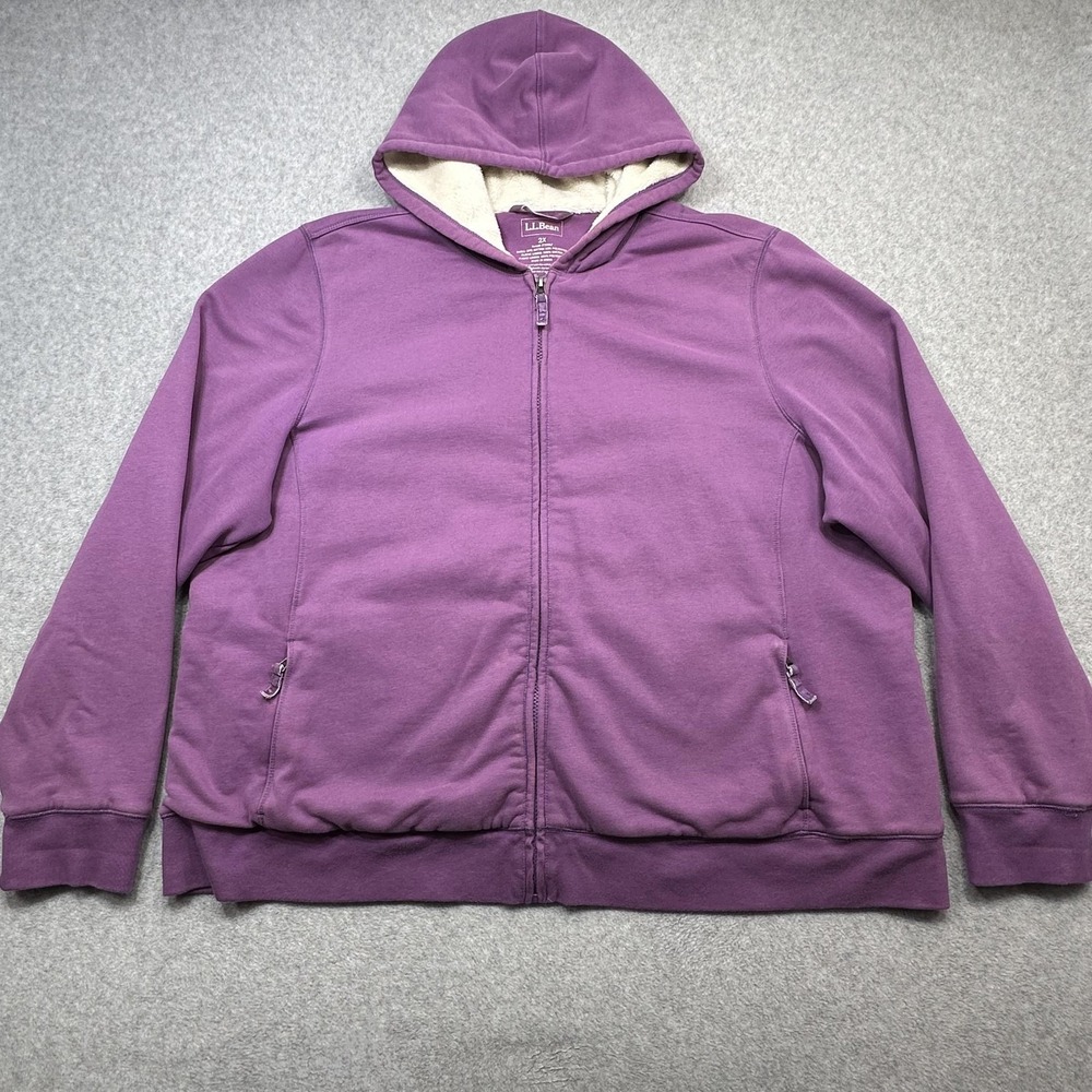 LL Bean Hoodie Womens Plus 2X Purple Full Zip Sherpa Lined Pockets Jacket Heavy